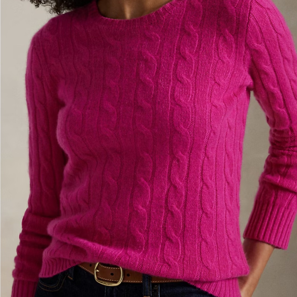 Bright pink Ralph Lauren Size Medium 100% cashmere cable knit sweater